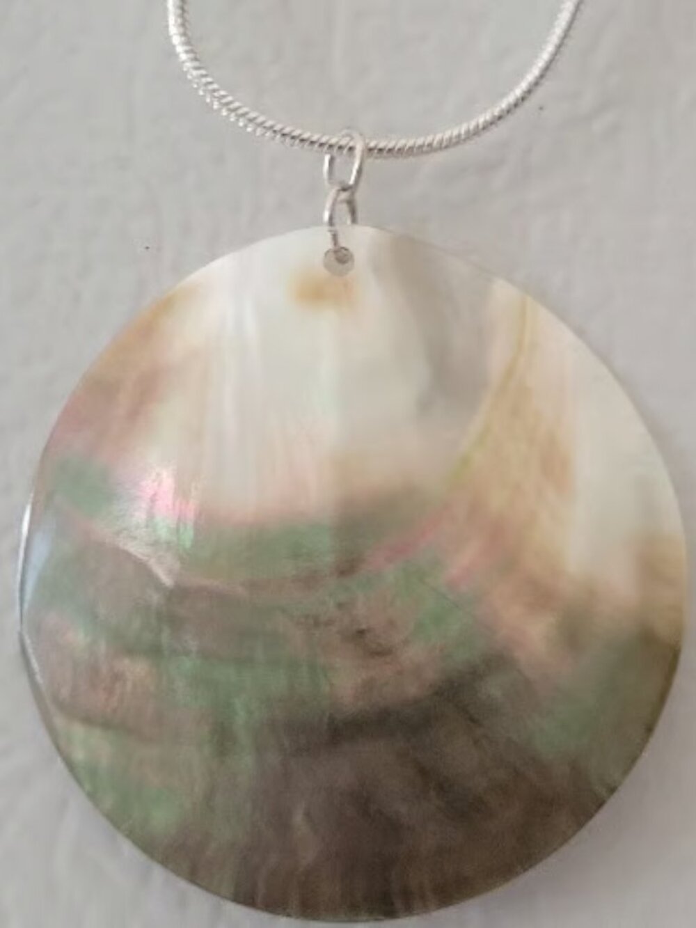 Disk Shaped Shell with Silver Necklace